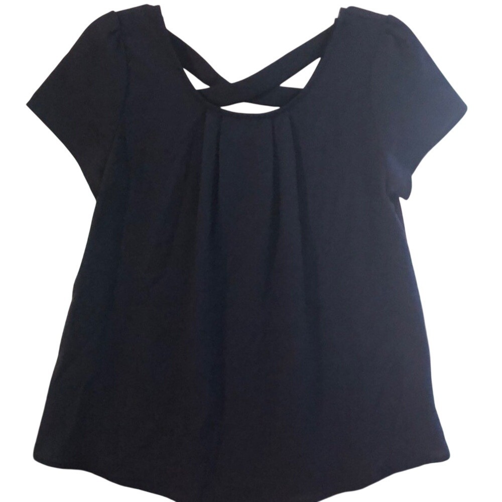 Crescent Stitch Fix‎ Navy Blue Criss Cross Back Pleated Top Women's Size Small